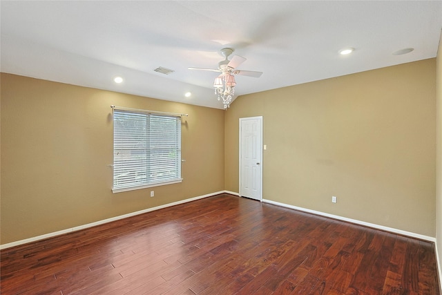 1423 Meadow Lakes Dr, Sugar Land, TX 77479 - empty room featuring ceiling fan, dark wood finished floors, and recessed lighting