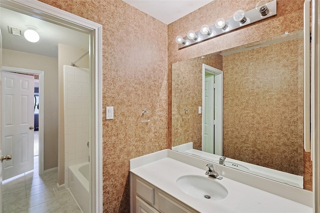 1423 Meadow Lakes Dr, Sugar Land, TX 77479 - bathroom with vanity, tile patterned floors, and  shower combination