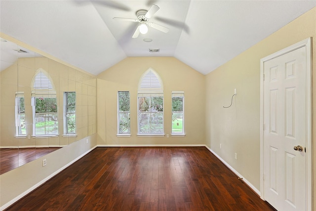1423 Meadow Lakes Dr, Sugar Land, TX 77479 - unfurnished room with wood-type flooring, healthy amount of natural light, lofted ceiling, and a ceiling fan