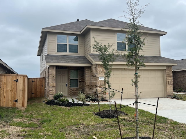 4127 Neches Bend Dr, Baytown, TX 77521 - view of front of house with brick siding, an attached garage, driveway, and roof with shingles
