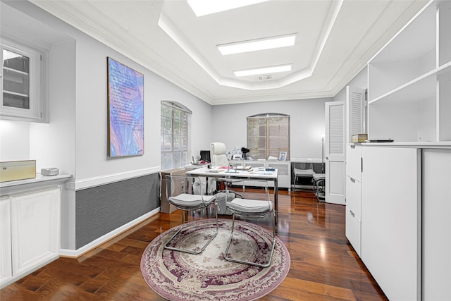6710 Blue Hills Rd, Houston, TX 77069 - office area with a tray ceiling and dark wood finished floors