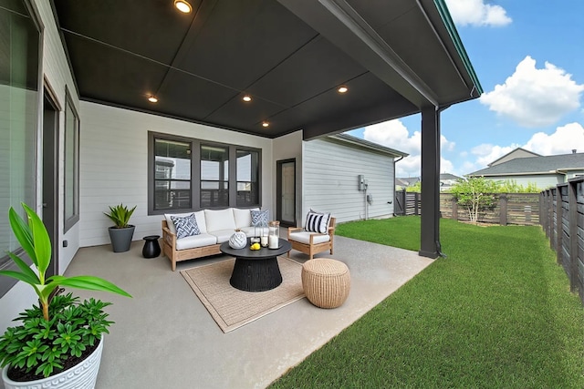 15122 Parkland Canyon Dr, Cypress, TX 77433 - fenced backyard featuring an outdoor hangout area and a patio