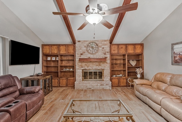 4957 Shadowbend Dr, Corpus Christi, TX 78413 - living area featuring ceiling fan, light wood finished floors, and a brick fireplace