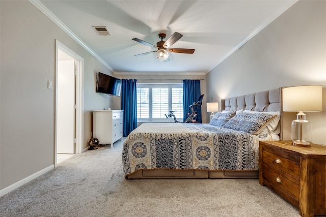 2827 Fontana Dr, Houston, TX 77043 - carpeted bedroom featuring crown molding and ceiling fan