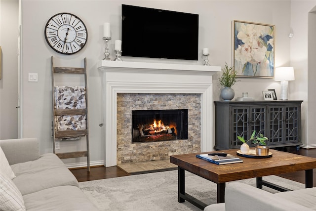 8903 Purdy Crescent Trl, Richmond, TX 77406 - living room featuring wood finished floors and a fireplace
