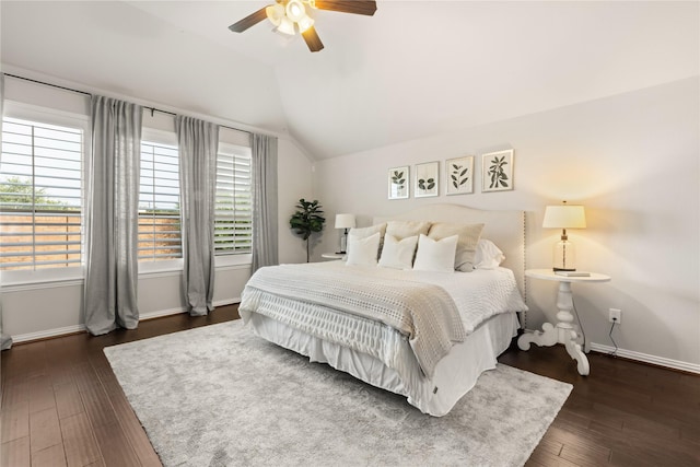 8903 Purdy Crescent Trl, Richmond, TX 77406 - bedroom with dark wood-style flooring, lofted ceiling, and a ceiling fan