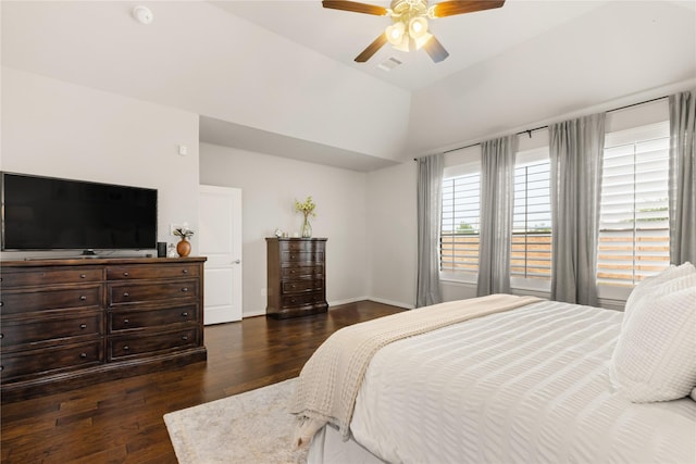8903 Purdy Crescent Trl, Richmond, TX 77406 - bedroom featuring lofted ceiling, dark wood-style flooring, and a ceiling fan