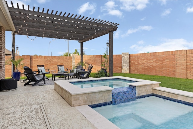 8903 Purdy Crescent Trl, Richmond, TX 77406 - view of pool featuring a fenced backyard, a patio area, a pool with connected hot tub, and a pergola