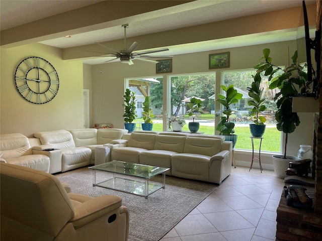 36218 Post Oak Cir, Magnolia, TX 77355 - living room with a ceiling fan, light tile patterned flooring, and healthy amount of natural light