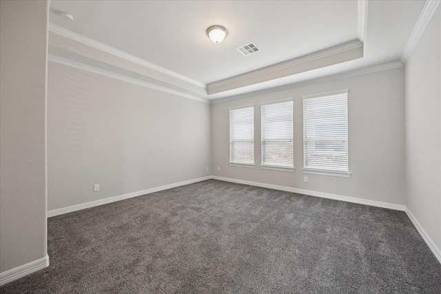 13223 Parkway Spring Dr, Houston, TX 77077 - spare room featuring a raised ceiling, ornamental molding, dark carpet, and a smoke detector