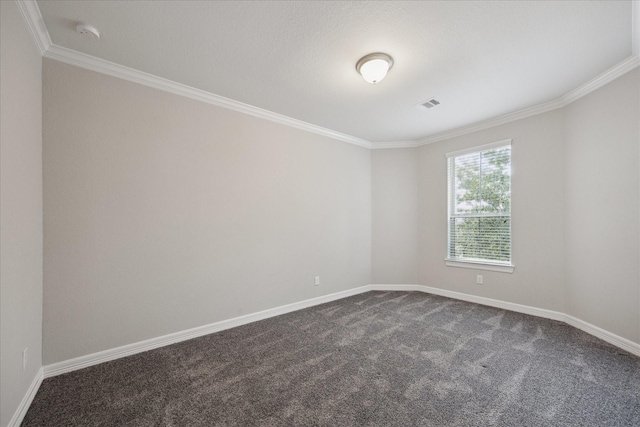 13223 Parkway Spring Dr, Houston, TX 77077 - spare room featuring crown molding, dark colored carpet, and a smoke detector