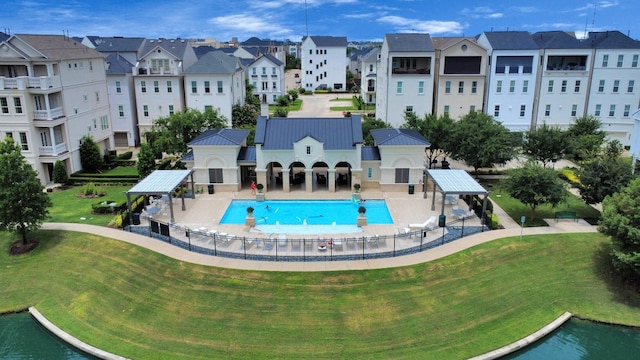 3711 Somerset Commons Ln, Houston, TX 77055 - community pool with a residential view, a water view, a gazebo, and a patio area