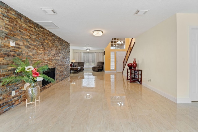 10422 Springland Ct, Houston, TX 77065 - living area with a multi sided fireplace and baseboards