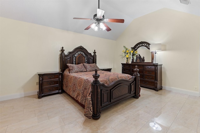 10422 Springland Ct, Houston, TX 77065 - bedroom featuring lofted ceiling, a ceiling fan, and light tile patterned floors