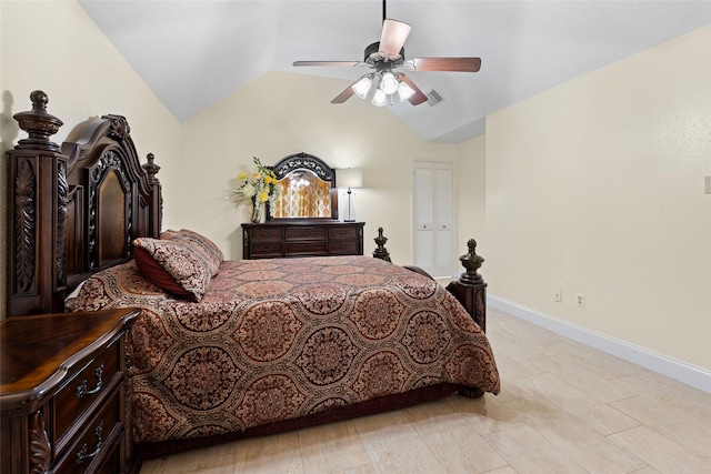 10422 Springland Ct, Houston, TX 77065 - bedroom featuring vaulted ceiling and a ceiling fan