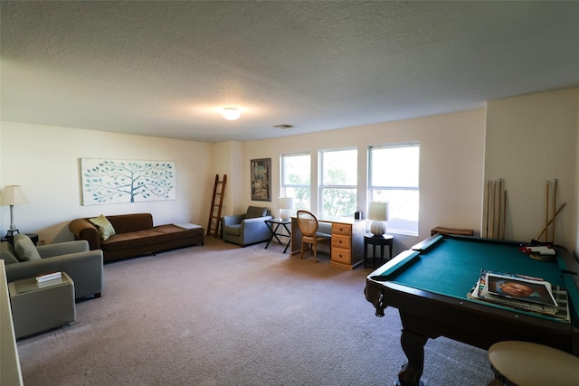 3622 Zephyr Glen Way, Houston, TX 77084 - playroom featuring carpet flooring, a textured ceiling, and billiards