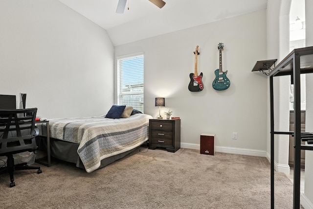 15415 Wildpoint Dr, Cypress, TX 77429 - bedroom featuring carpet flooring, lofted ceiling, and a ceiling fan