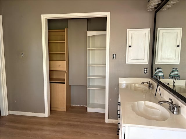 2702 Dovewood Ln, Spring, TX 77373 - bathroom featuring wood finished floors, double vanity, and electric panel