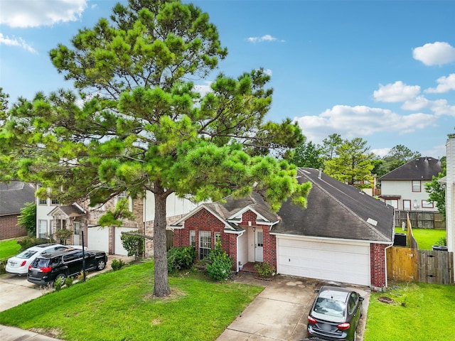 17006 Dusty Mill Dr E, Sugar Land, TX 77498 - view of front facade with concrete driveway, brick siding, a garage, and a shingled roof