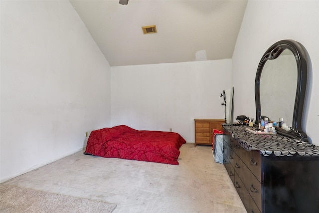 17006 Dusty Mill Dr E, Sugar Land, TX 77498 - bedroom featuring light carpet, vaulted ceiling, and a ceiling fan