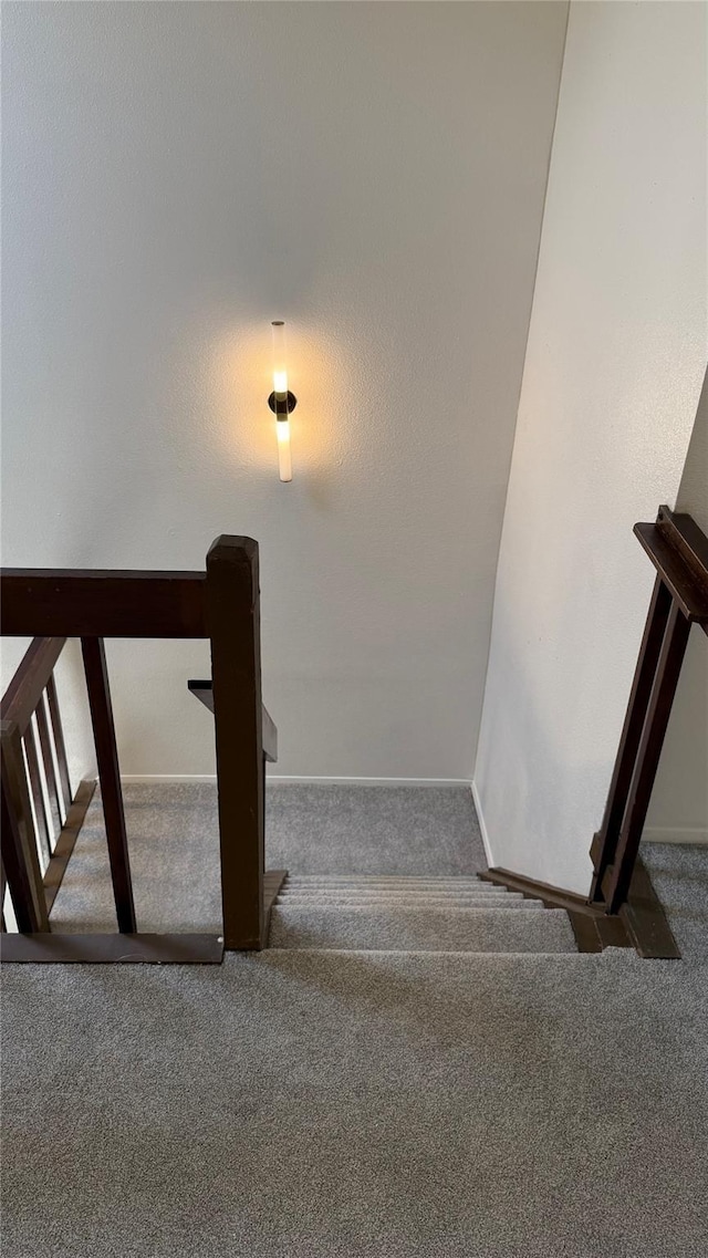 12922 Wirevine Ln, Houston, TX 77072 - stairway featuring carpet flooring and baseboards
