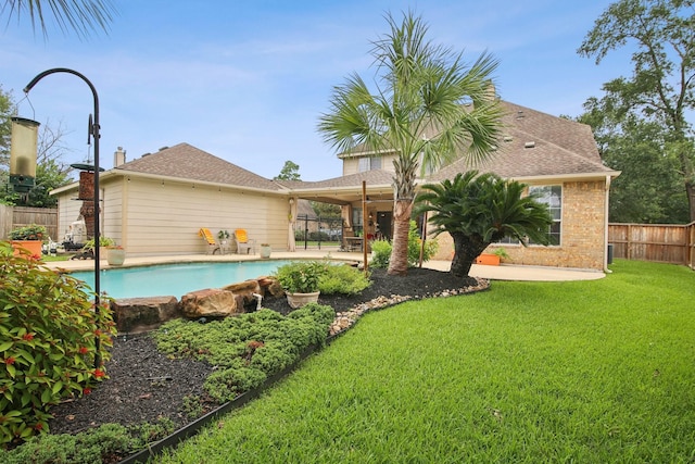12103 Via San Rocco Ct, Cypress, TX 77429 - rear view of house with a fenced backyard, a patio, ceiling fan, and a shingled roof