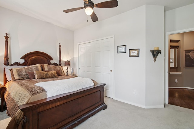12103 Via San Rocco Ct, Cypress, TX 77429 - bedroom featuring light carpet, a closet, and ceiling fan