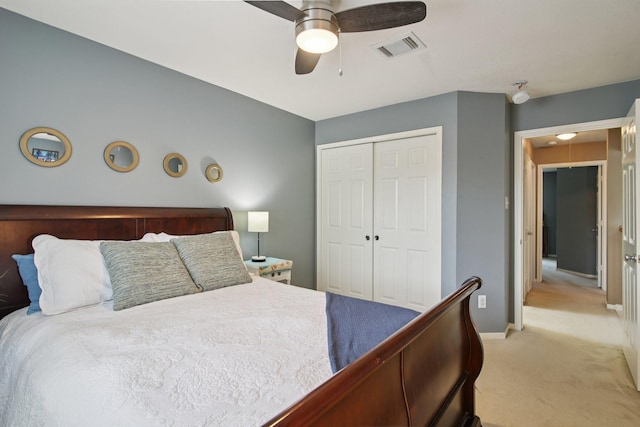 12103 Via San Rocco Ct, Cypress, TX 77429 - bedroom featuring light colored carpet, a closet, and ceiling fan