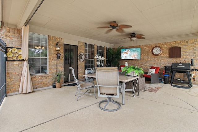 12103 Via San Rocco Ct, Cypress, TX 77429 - view of patio / terrace with outdoor dining area, a ceiling fan, and area for grilling
