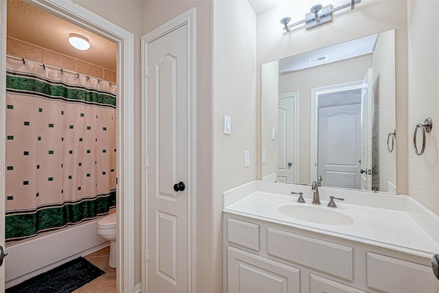 16011 Maple Shores Dr, Houston, TX 77044 - bathroom with vanity, tile patterned floors, and shower / tub combo