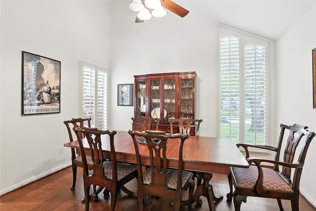 2618 Fontana Dr, Houston, TX 77043 - dining space featuring plenty of natural light, wood finished floors, a ceiling fan, and a high ceiling