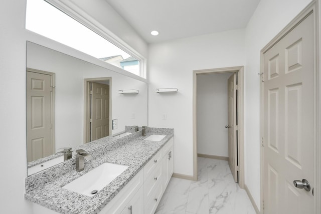 2119 Esther Dr, Houston, TX 77088 - full bathroom featuring marble finish floors and double vanity
