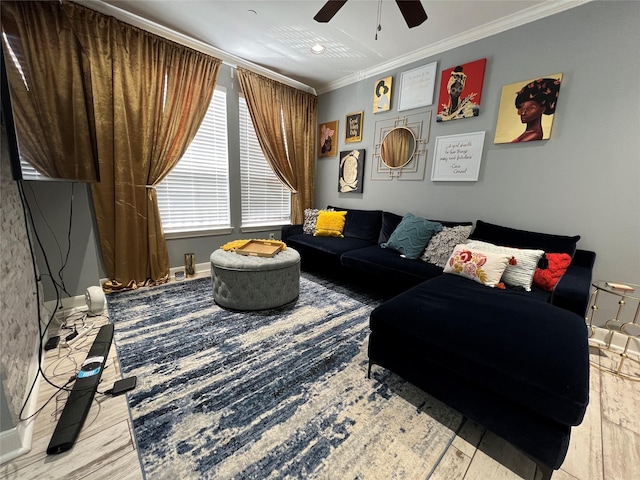 3001 Murworth Dr Unit 1603, Houston, TX 77025 - living area with ornamental molding, ceiling fan, and recessed lighting