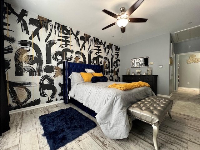 3001 Murworth Dr Unit 1603, Houston, TX 77025 - bedroom featuring attic access, wood finished floors, and ceiling fan