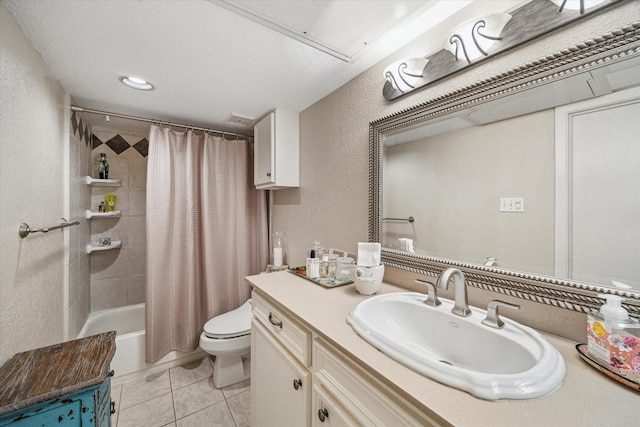 2238 S Piney Point Rd Unit 204, Houston, TX 77063 - bathroom featuring vanity, shower / tub combo, a textured wall, and tile patterned floors