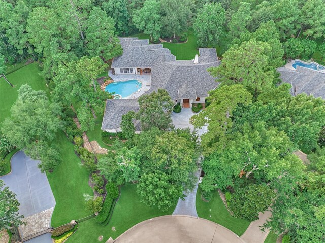 134 Trinity Oaks Ct, The Woodlands, TX 77381 - aerial view of property and surrounding area with a pool area