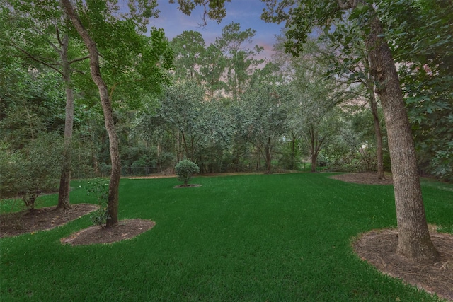 134 Trinity Oaks Ct, The Woodlands, TX 77381 - yard at dusk featuring a lawn
