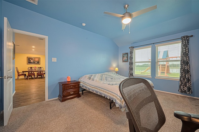22618 Cremona Village Trl, Katy, TX 77449 - bedroom with carpet flooring, vaulted ceiling, and ceiling fan