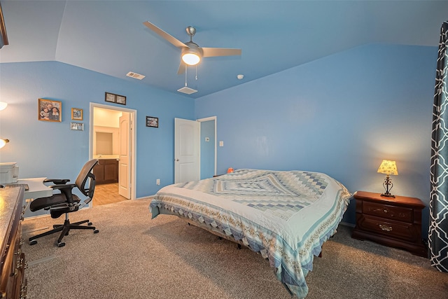 22618 Cremona Village Trl, Katy, TX 77449 - carpeted bedroom featuring vaulted ceiling, an office area, and a ceiling fan