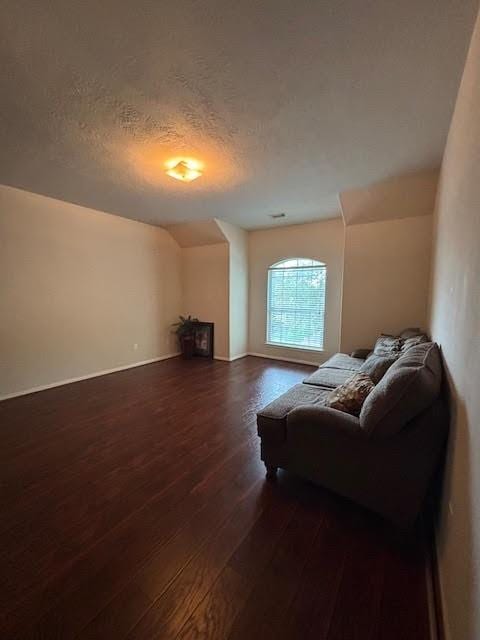 7126 Grants Hollow Ln, Richmond, TX 77407 - living room featuring dark wood-type flooring and a textured ceiling