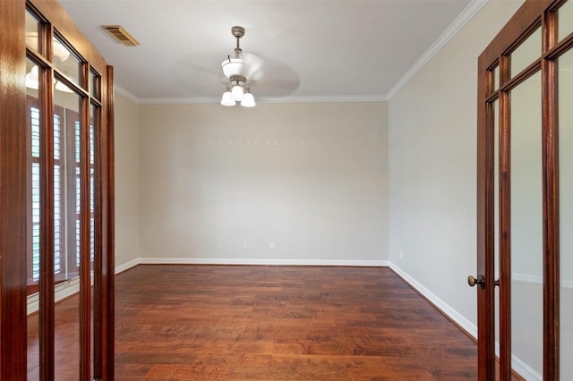 11603 Orchard Mountain Dr, Houston, TX 77059 - empty room featuring crown molding, dark wood-style floors, and ceiling fan