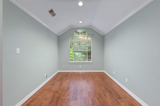 11603 Orchard Mountain Dr, Houston, TX 77059 - unfurnished room with wood finished floors, vaulted ceiling, crown molding, and recessed lighting