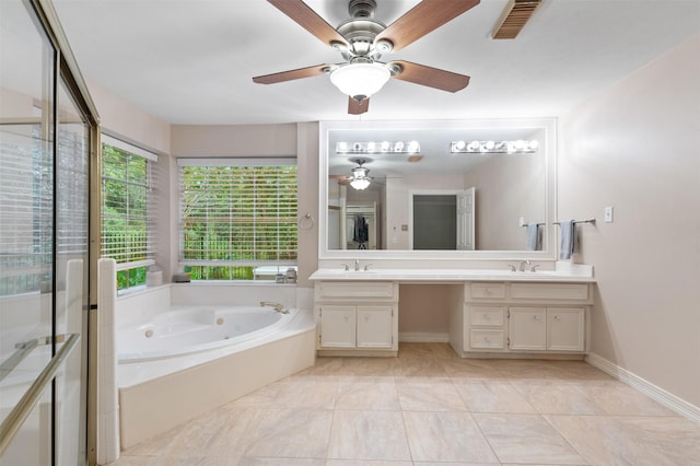 11603 Orchard Mountain Dr, Houston, TX 77059 - full bath featuring double vanity, a jetted tub, and ceiling fan