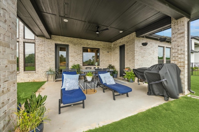 15714 Park Poetry Ct, Cypress, TX 77433 - view of patio / terrace featuring grilling area, ceiling fan, and outdoor dining space