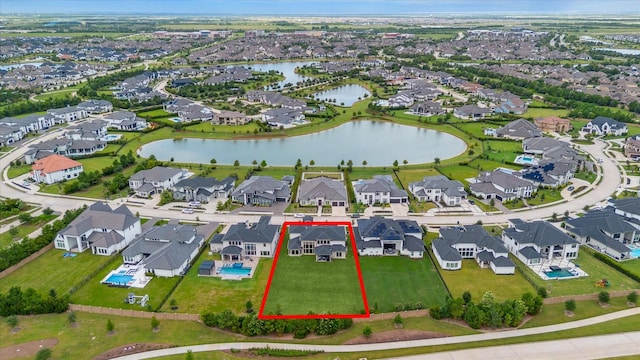 15714 Park Poetry Ct, Cypress, TX 77433 - aerial perspective of suburban area with a large body of water and property parcel outlined