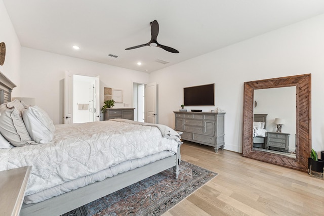 15714 Park Poetry Ct, Cypress, TX 77433 - bedroom featuring light wood finished floors, recessed lighting, and ceiling fan