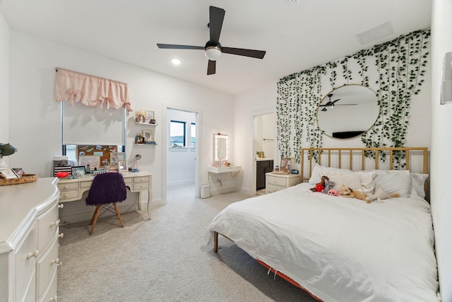 15714 Park Poetry Ct, Cypress, TX 77433 - bedroom featuring a desk, light colored carpet, and ceiling fan