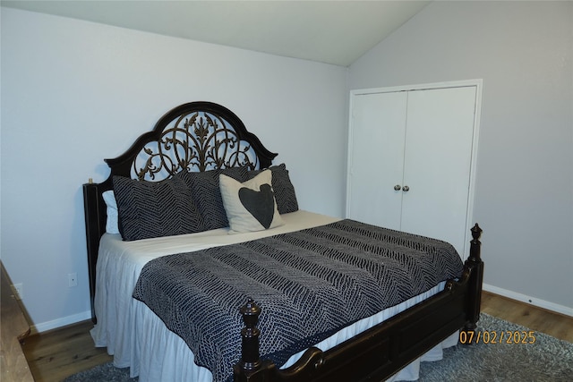 305 Duprie Dr, Brenham, TX 77833 - bedroom with wood finished floors, lofted ceiling, and a closet