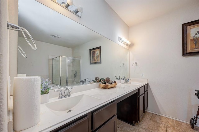 4006 Vicenza Ave, Katy, TX 77493 - full bath featuring double vanity, a stall shower, and tile patterned flooring