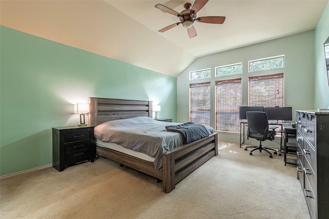 3211 Rock Brook Falls Ln, League City, TX 77573 - bedroom with light colored carpet, an office area, lofted ceiling, and ceiling fan